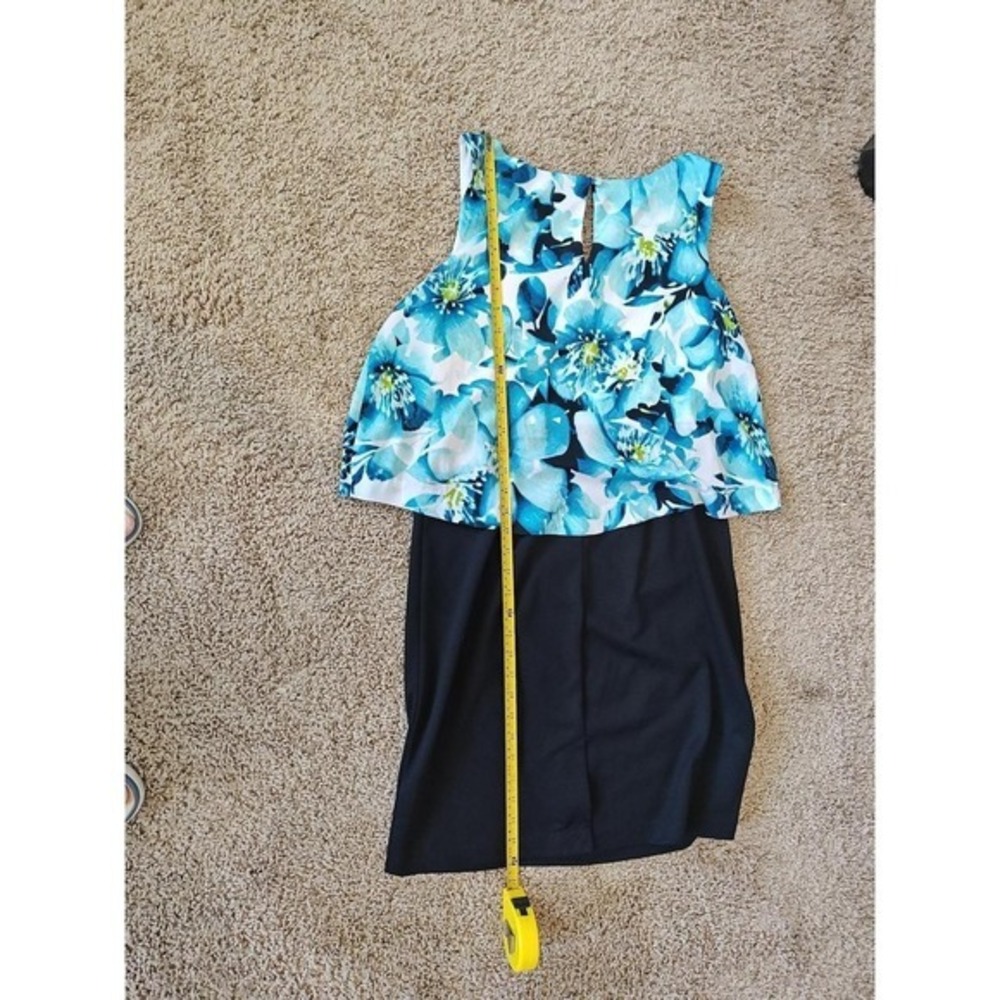 Women Worthington Dress Sz 10 Floral Popover Blue Black Sleeveless Shift Sheath - Picture 7 of 8